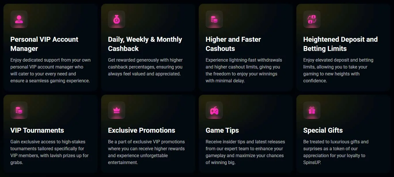 vip benefits casino spins up